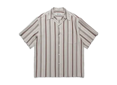 WACKO MARIA Striped Open Collar Shirt "Gray"