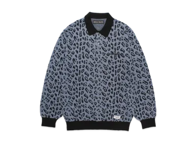 WACKO MARIA Leopard Jacquard Knit Polo Shirt "Blue"