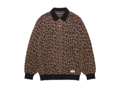 WACKO MARIA Leopard Jacquard Knit Polo Shirt "Brown"