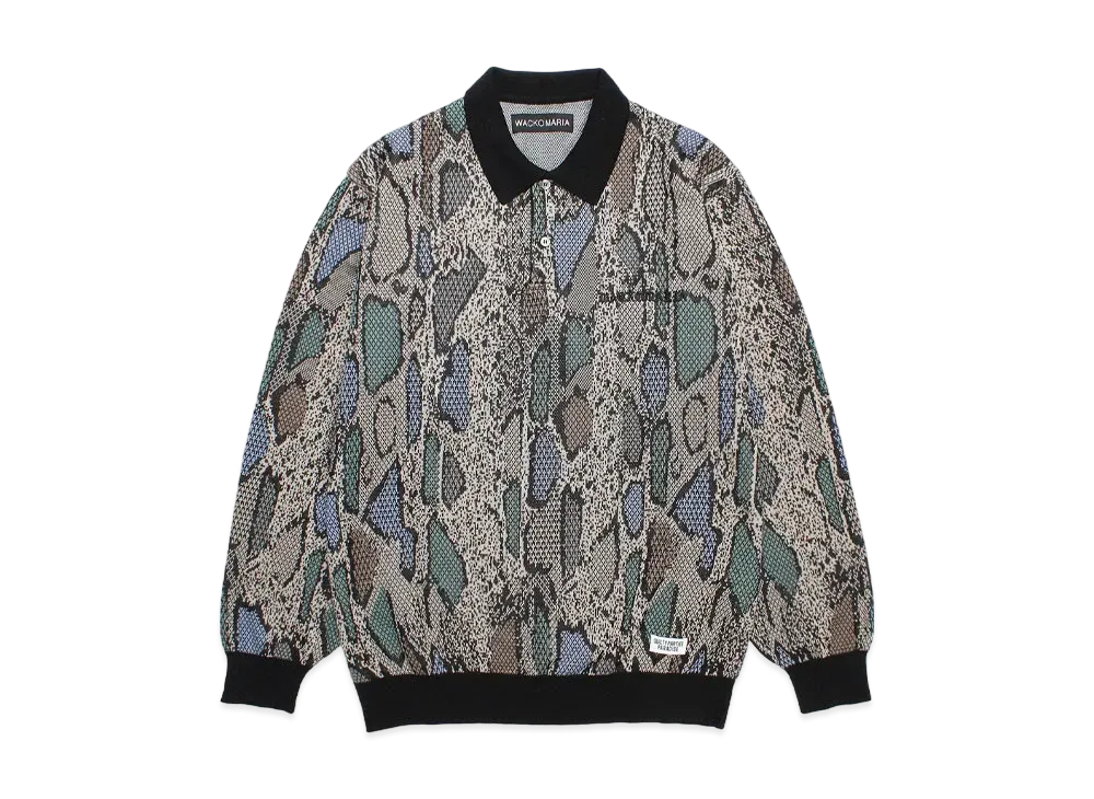 WACKO MARIA Python Jacquard Knit Polo Shirt "Beige"