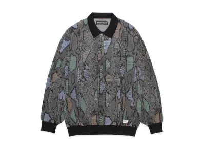 WACKO MARIA Python Jacquard Knit Polo Shirt "Charcoal"
