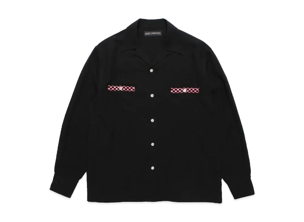 WACKO MARIA Switching 50's Open Collar Shirt "Black-Pink"