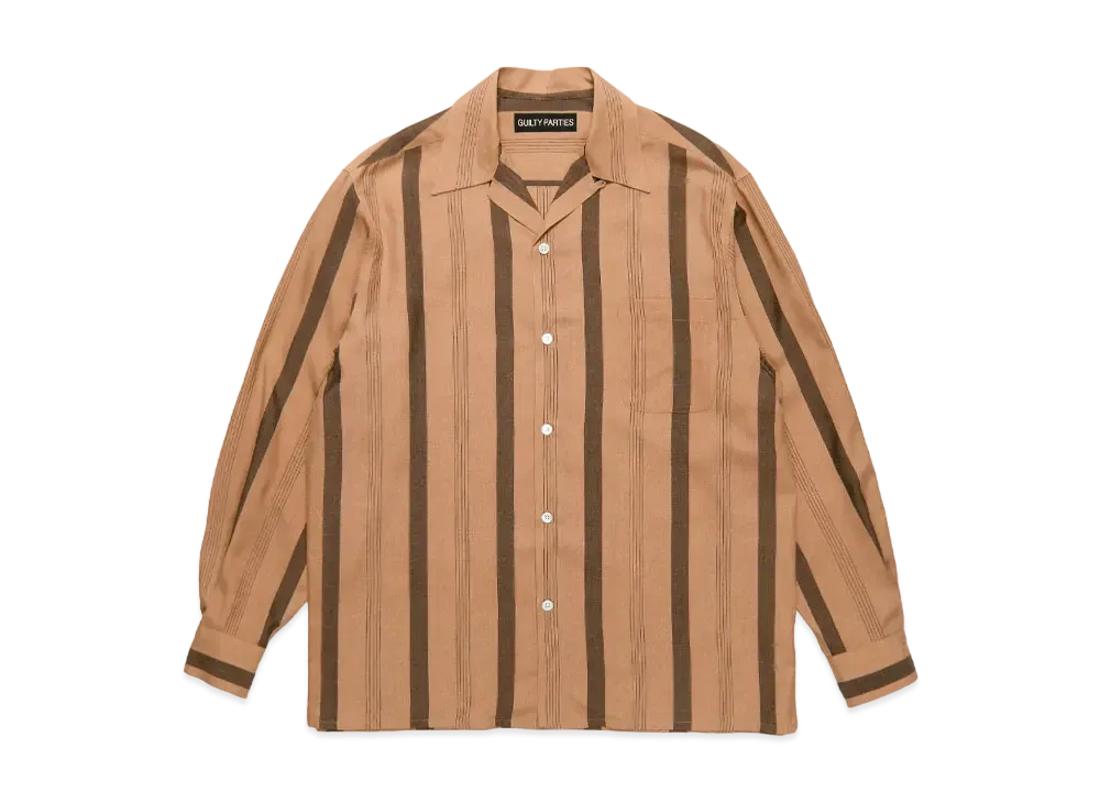 WACKO MARIA Striped Open Collar Shirt "Brown"