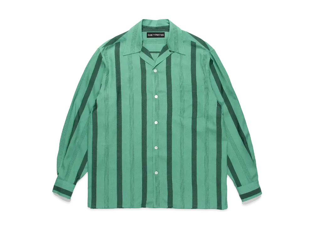 WACKO MARIA Striped Open Collar Shirt "Green"