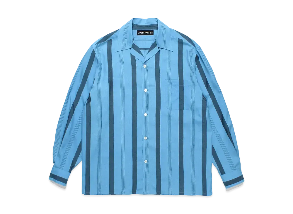 WACKO MARIA Striped Open Collar Shirt "Blue"