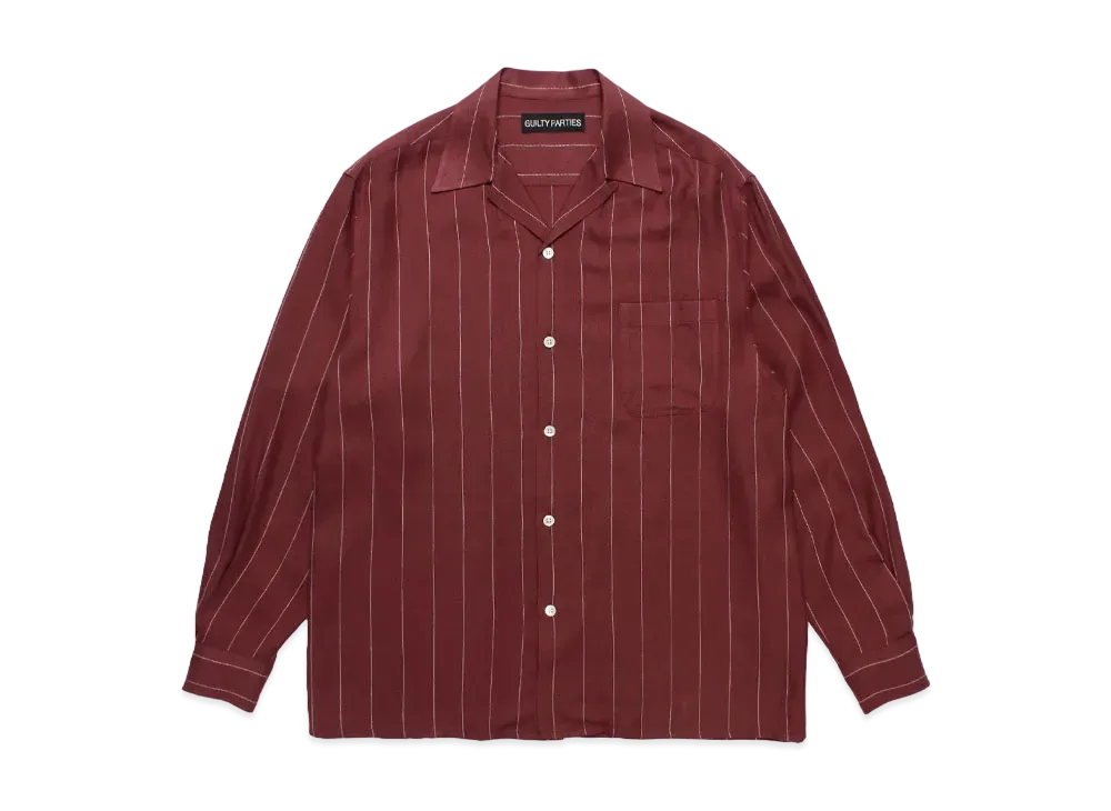 WACKO MARIA Striped Open Collar Shirt "Burgundy"