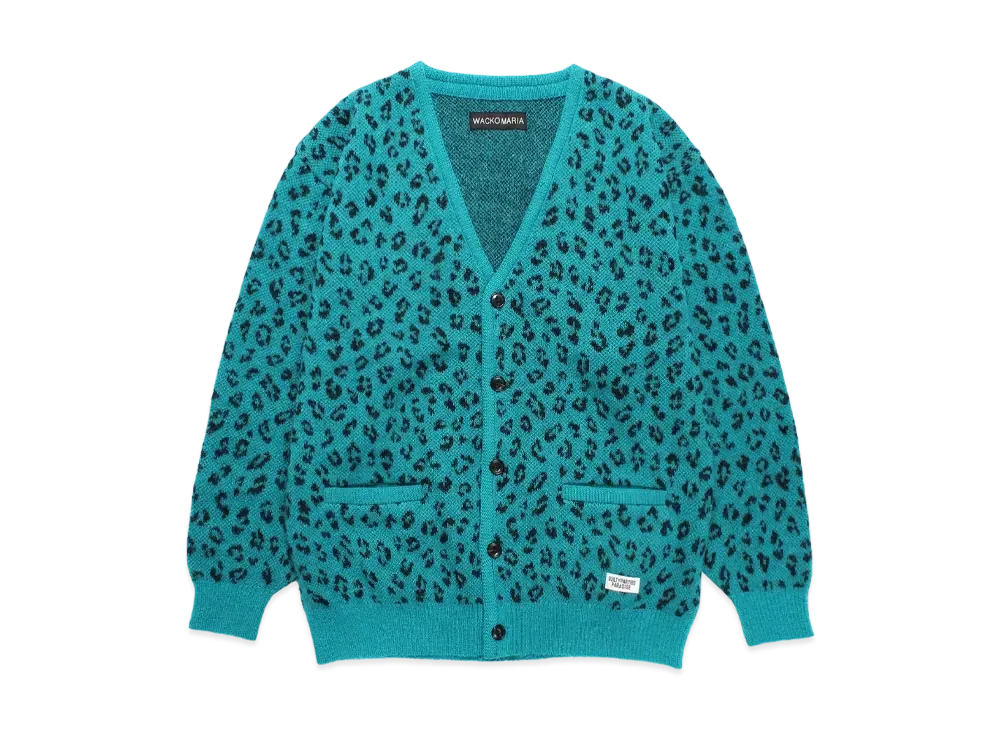 WACKO MARIA Leopard Jacquard Mohair Knit Cardigan "Blue"