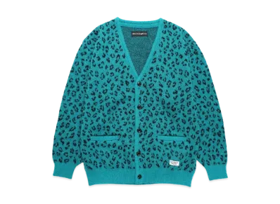 WACKO MARIA Leopard Jacquard Mohair Knit Cardigan "Blue"