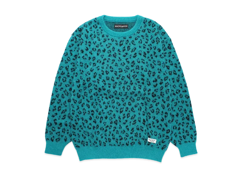 WACKO MARIA Leopard Jacquard Mohair Knit Sweater "Blue"