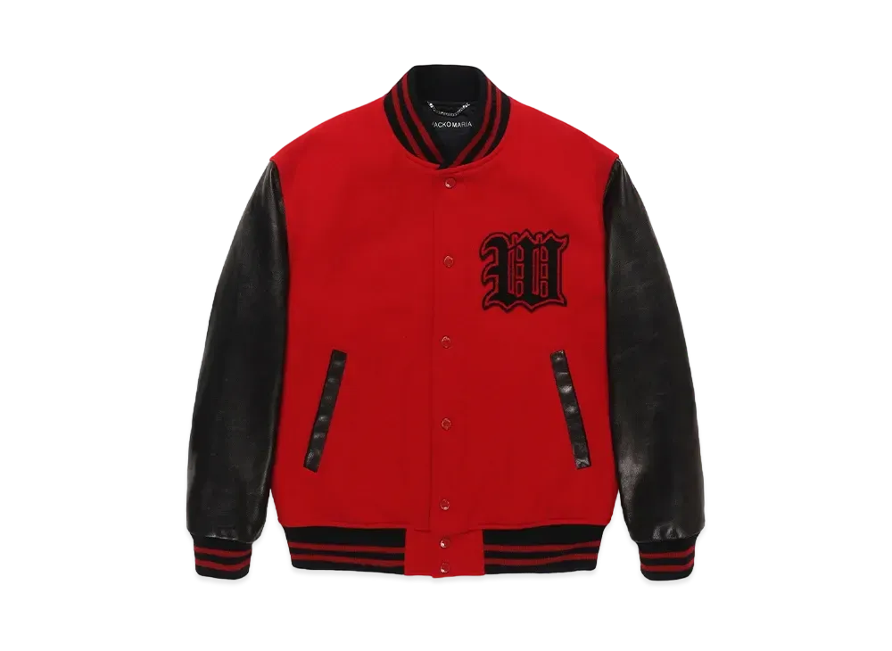 WACKO MARIA Leather Varsity Jacket "Red"