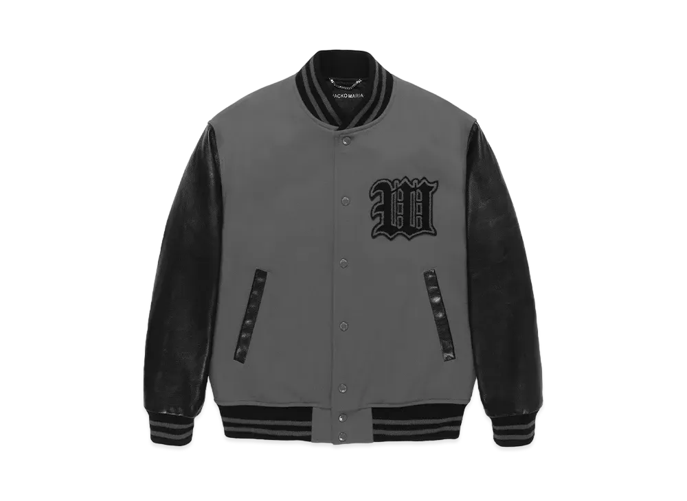 WACKO MARIA Leather Varsity Jacket "Gray"