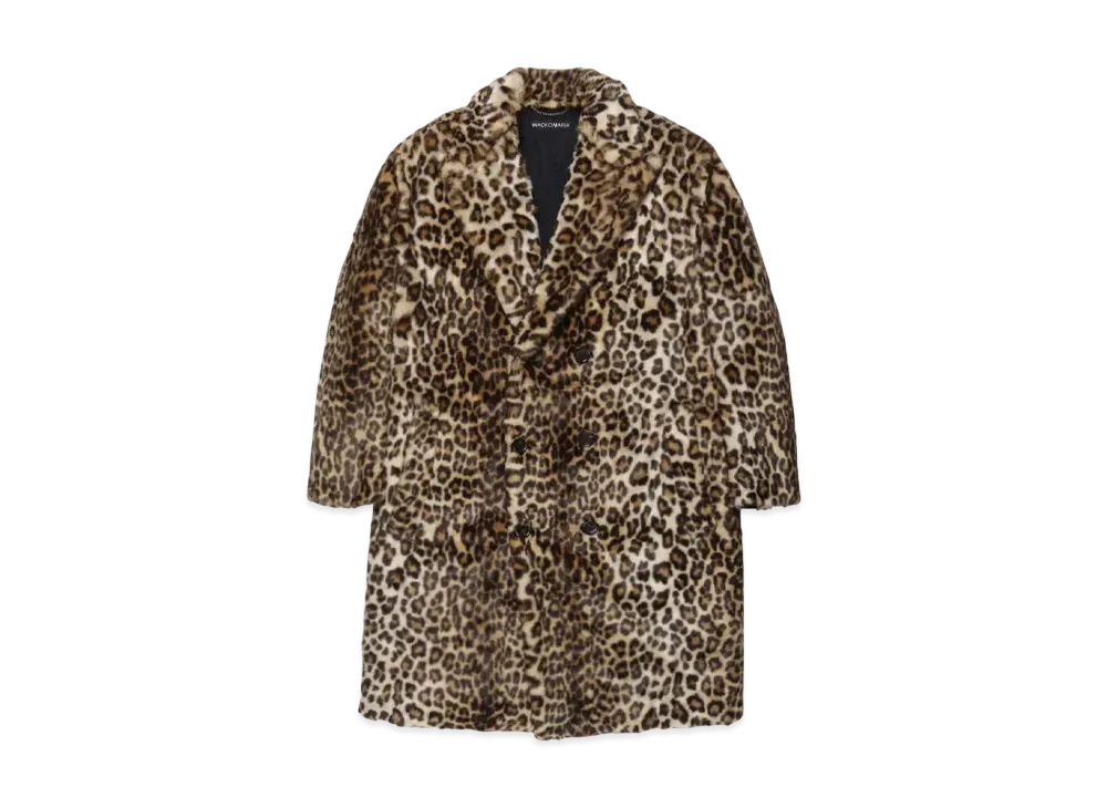 WACKO MARIA Leopard Faux Fur Double Breasted Coat "Beige"