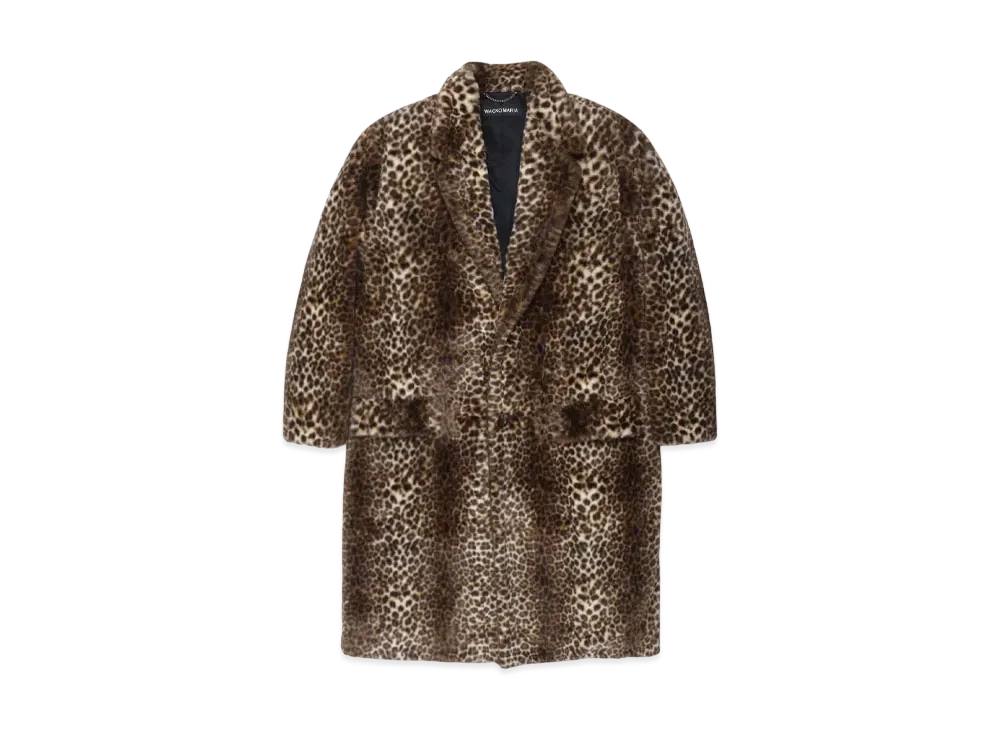 WACKO MARIA Leopard Faux Fur Chesterfield Coat "Beige"