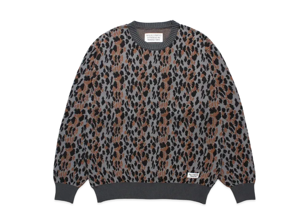 WACKO MARIA Leopard Jacquard Knit Sweater "Gray"
