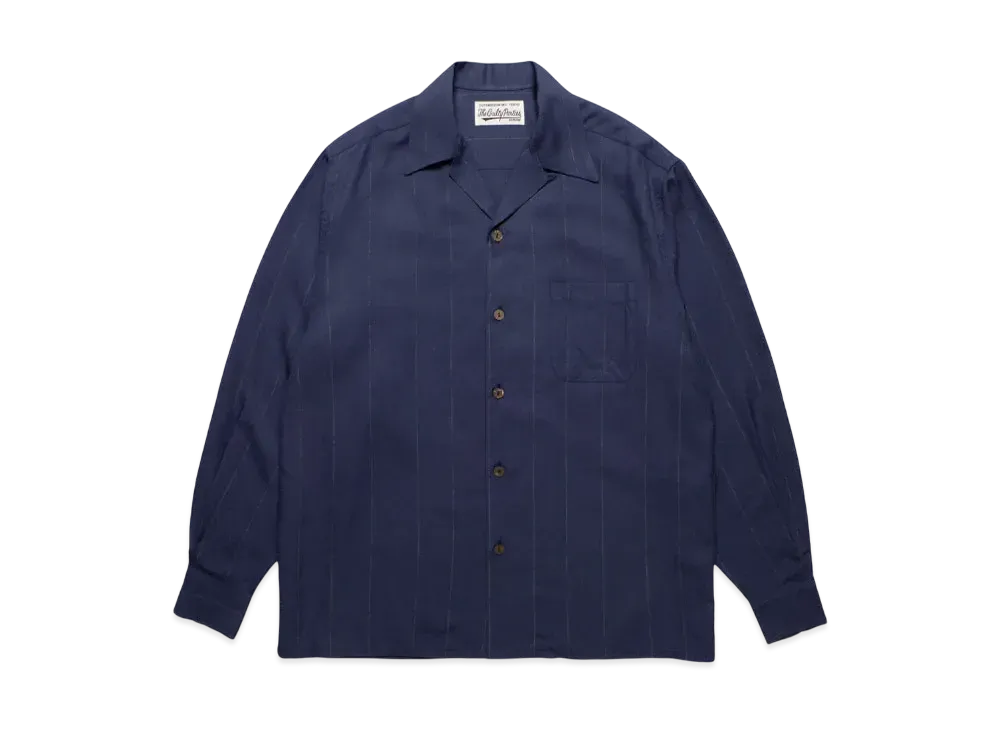 WACKO MARIA Kasuri Striped Open Collar Shirt "Navy"