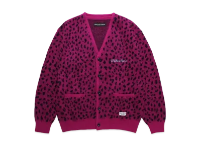 WACKO MARIA Leopard Mohair Knit Jacquard Cardigan "Magenta"