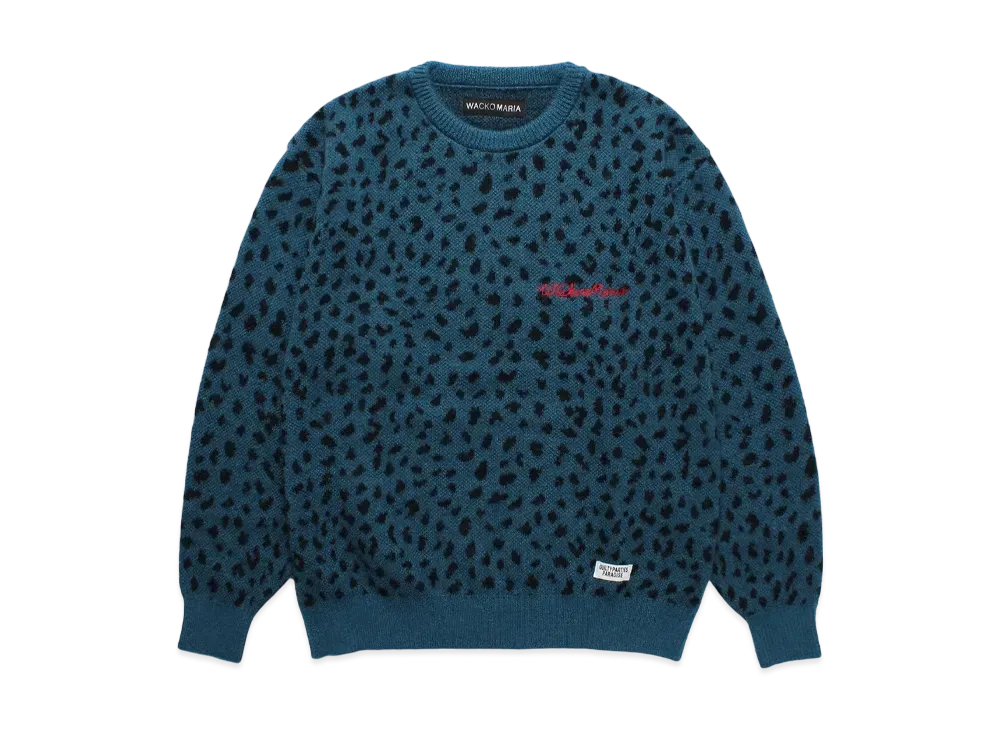 WACKO MARIA Leopard Mohair Knit Jacquard Sweater "Blue"