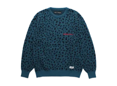 WACKO MARIA Leopard Mohair Knit Jacquard Sweater "Blue"