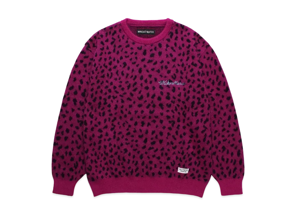 WACKO MARIA Leopard Mohair Knit Jacquard Sweater "Magenta"