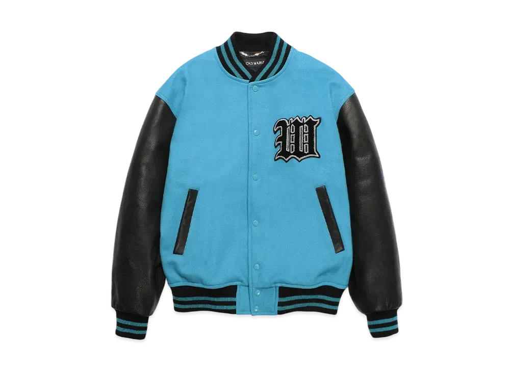 WACKO MARIA Leather Varsity Jacket "Blue"