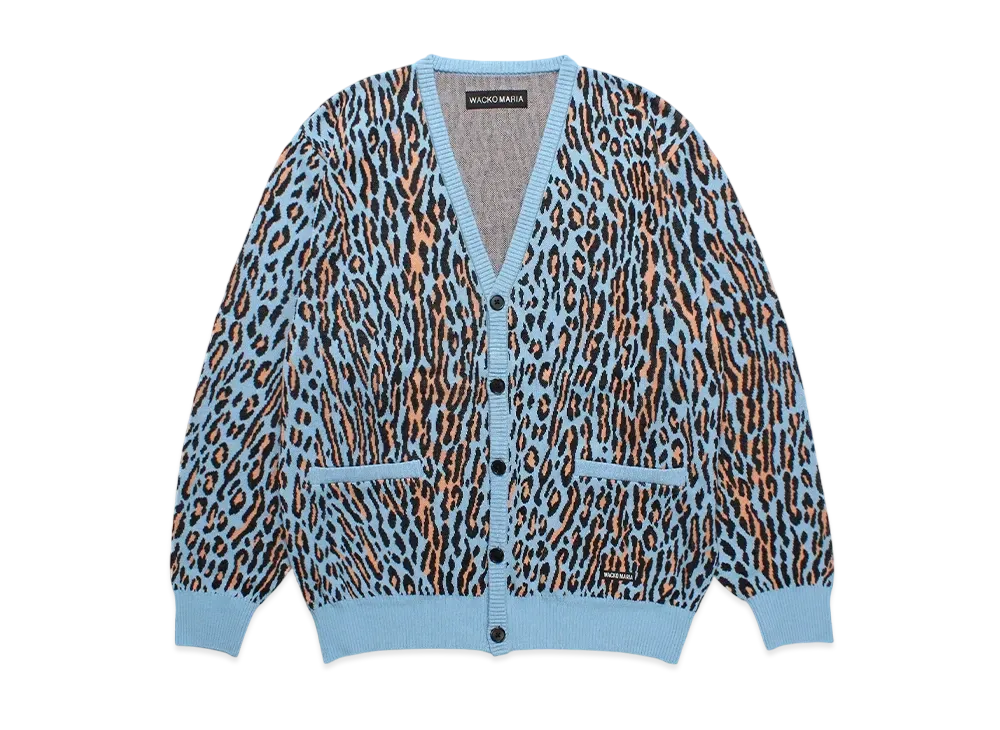 WACKO MARIA Leopard Jacquard Knit Cardigan "Lightblue"