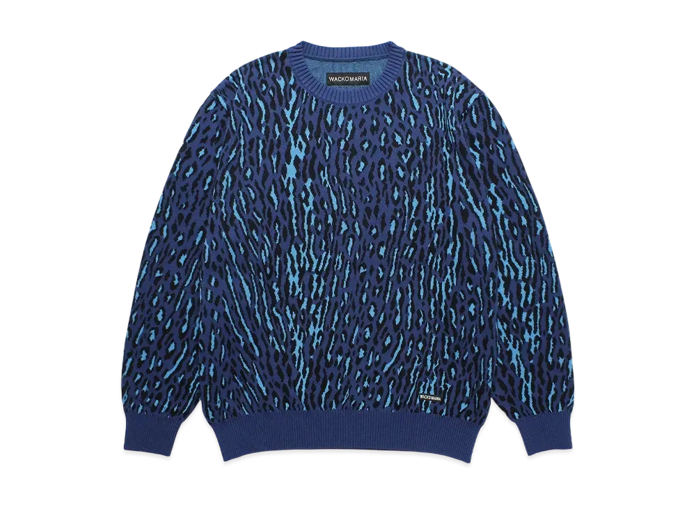 WACKO MARIA Leopard Jacquard Knit Sweater "Navy"