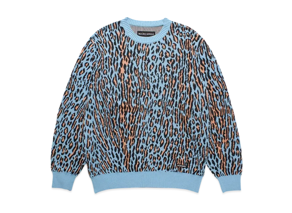 WACKO MARIA Leopard Jacquard Knit Sweater "Lightblue"