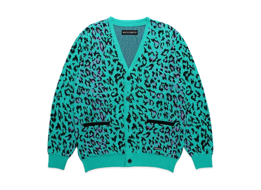 WACKO MARIA Leopard Jacquard Knit Cardigan "Blue"