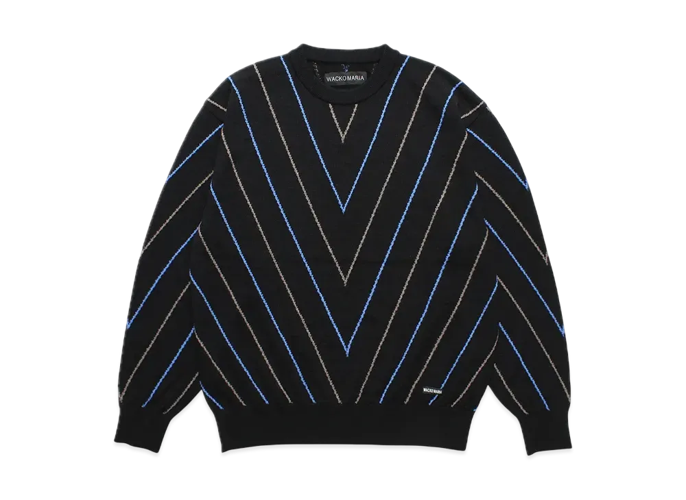 WACKO MARIA Intarsia Knit Crew Neck Sweater "Black/Blue"