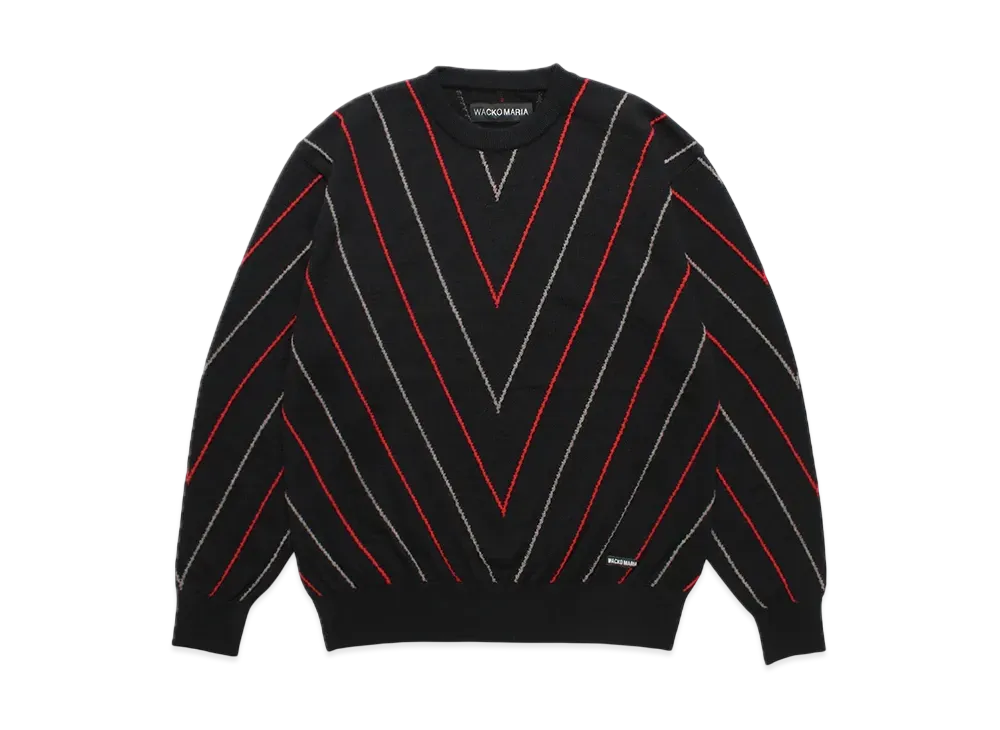 WACKO MARIA Intarsia Knit Crew Neck Sweater "Black/Red"