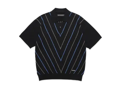 WACKO MARIA Intarsia Knit Polo Shirt "Black/Blue"