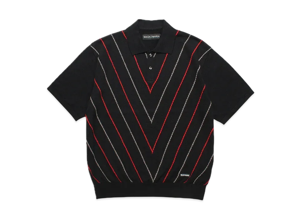 WACKO MARIA Intarsia Knit Polo Shirt "Black/Red"