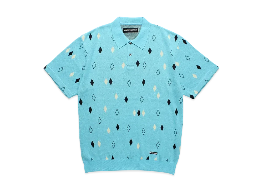 WACKO MARIA Diamond Jacquard Knit Polo Shirt "Blue"