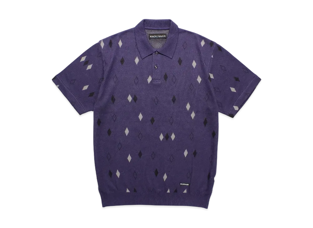 WACKO MARIA Diamond Jacquard Knit Polo Shirt "Purple"
