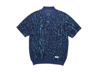 WACKO MARIA Leopard Jacquard Knit Polo Shirt "Navy"