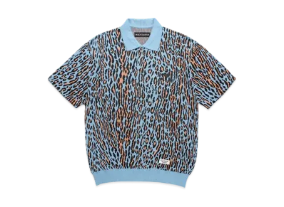 WACKO MARIA Leopard Jacquard Knit Polo Shirt "Light Blue"