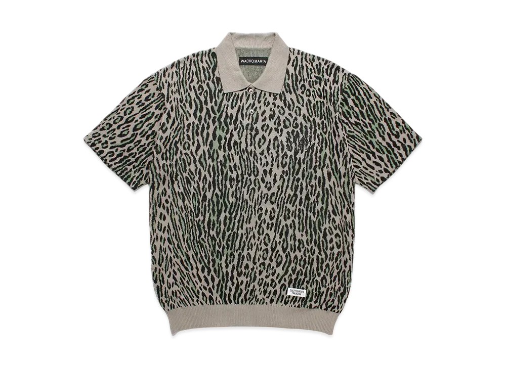 WACKO MARIA Leopard Jacquard Knit Polo Shirt "Gray"