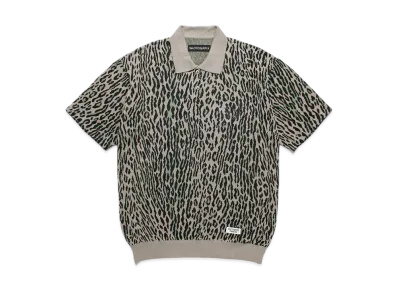 WACKO MARIA Leopard Jacquard Knit Polo Shirt "Gray"