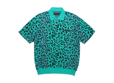 WACKO MARIA Leopard Jacquard Knit Polo Shirt "Blue"