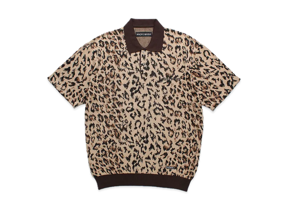 WACKO MARIA Leopard Jacquard Knit Polo Shirt "Beige"
