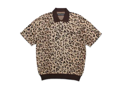 WACKO MARIA Leopard Jacquard Knit Polo Shirt "Beige"