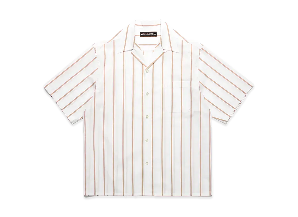 WACKO MARIA Striped Open Collar Shirt "Brown"