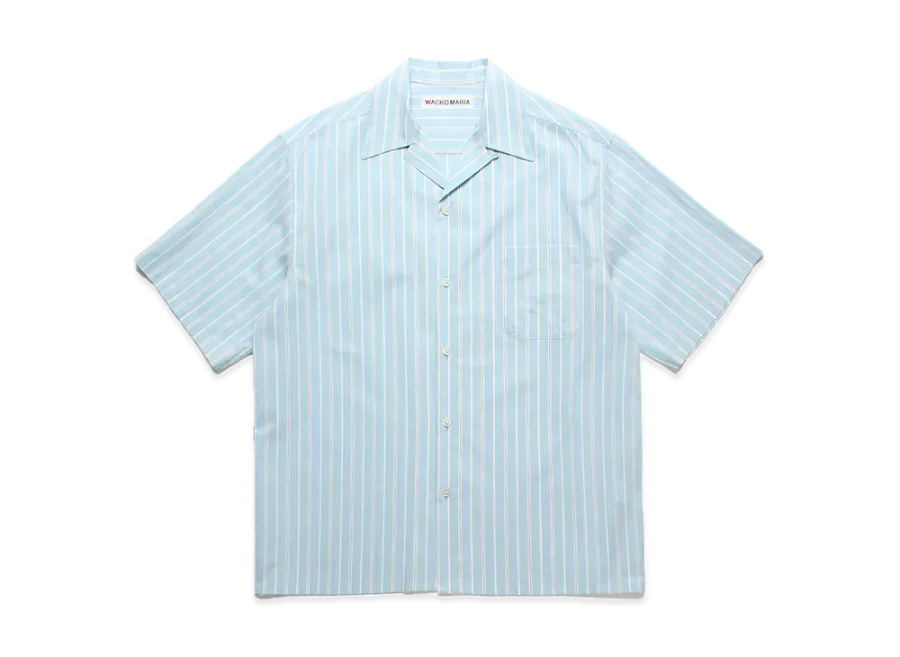 WACKO MARIA Striped Open Collar Shirt "Blue"