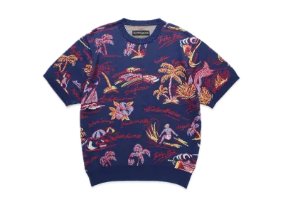 WACKO MARIA Jacquard Knit T-Shirt "Navy"
