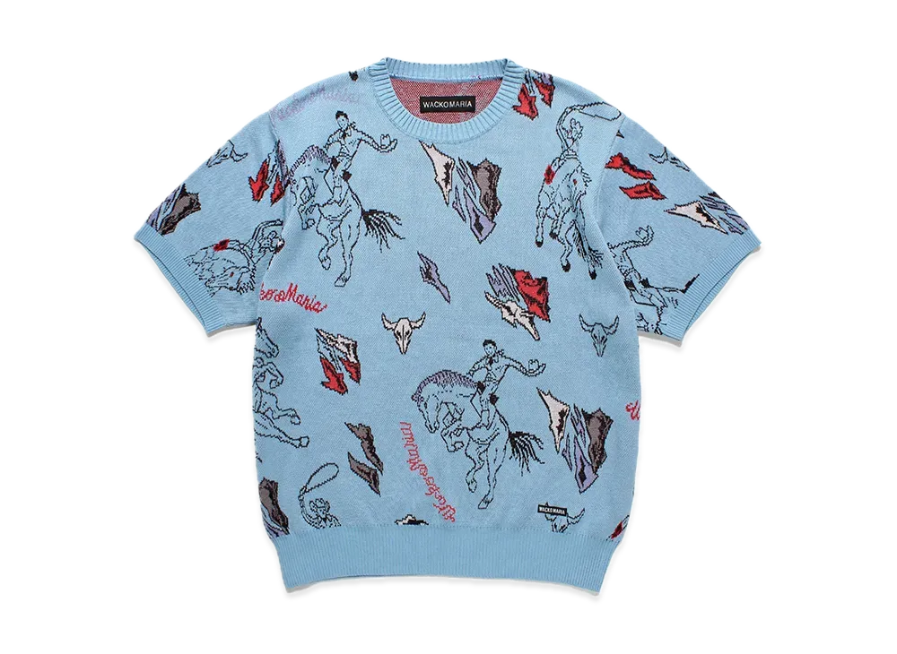 WACKO MARIA Jacquard Knit T-Shirt "Blue"