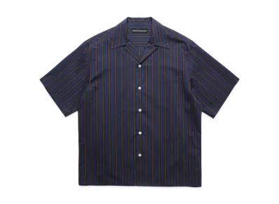 WACKO MARIA Striped Open Collar Shirt "Navy"