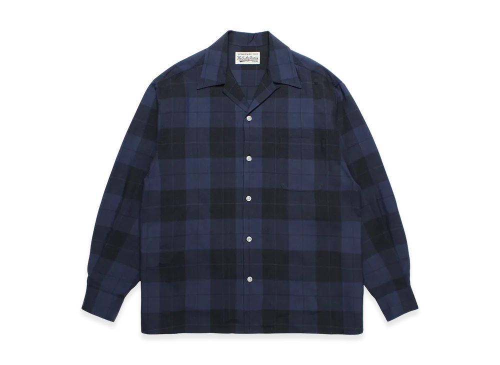 WACKO MARIA Check Open Collar Shirt "Navy"