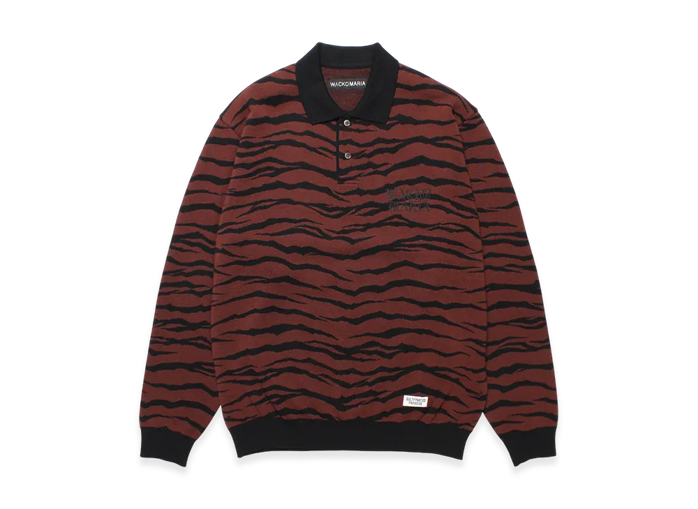 WACKO MARIA Jacquard Knit Polo Shirt "Burgundy"