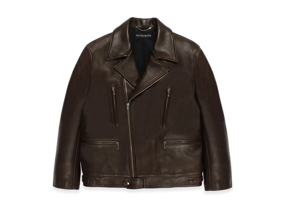 WACKO MARIA Leather Double Riders Jacket "Brown"