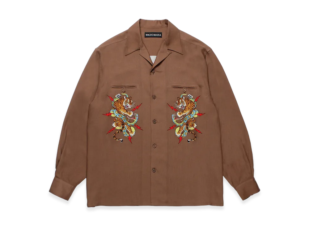 WACKO MARIA x Tim Lehi / 50'S Open Collar Shirt "Brown"